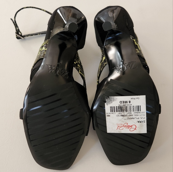 Zara Heeled Sandals features a lime green & black Embossed snakeskin print - Picture 7 of 13